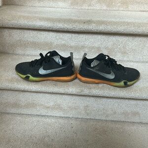 Nike boys sneakers, size 5Y, black and grey, neon yellow & neon orange on bottom